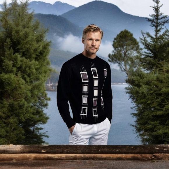 TAGIO Men’s Sweater Cotton Textured Pattern Sweater Black White Grey Pullover - Picture 1 of 6